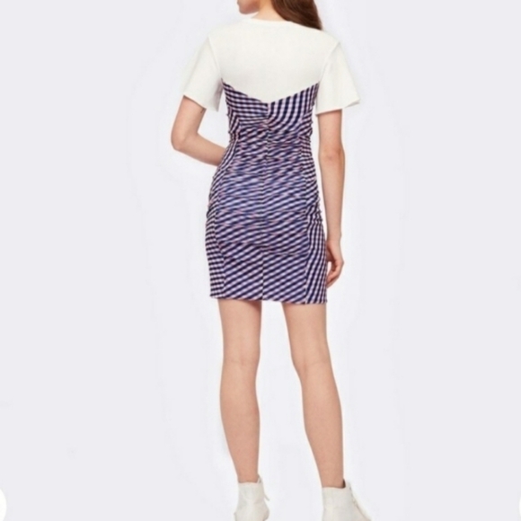 Diane Von Furstenberg Annalise Ruched Mesh Cotton Mini Dress In Gingham - Picture 2 of 12